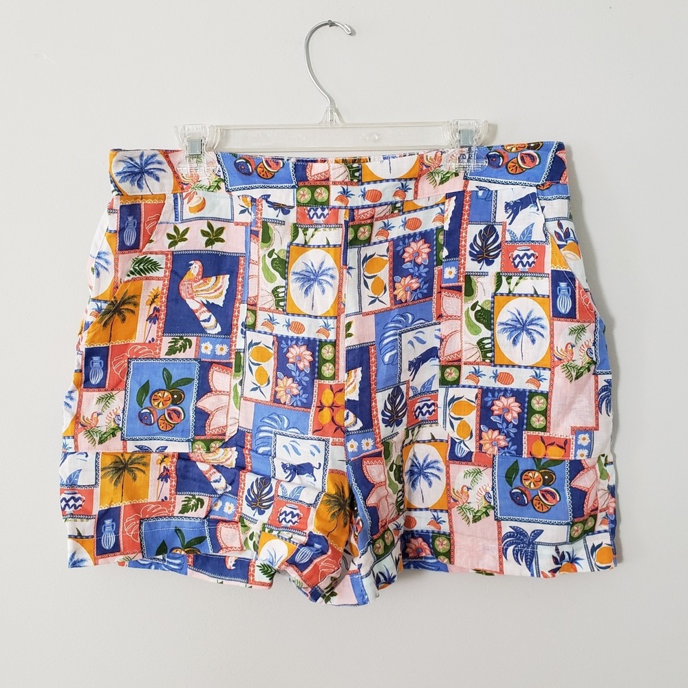 C&C California Linen Shorts LARGE Beachy Coastal Resort Colorful Pockets Pull On